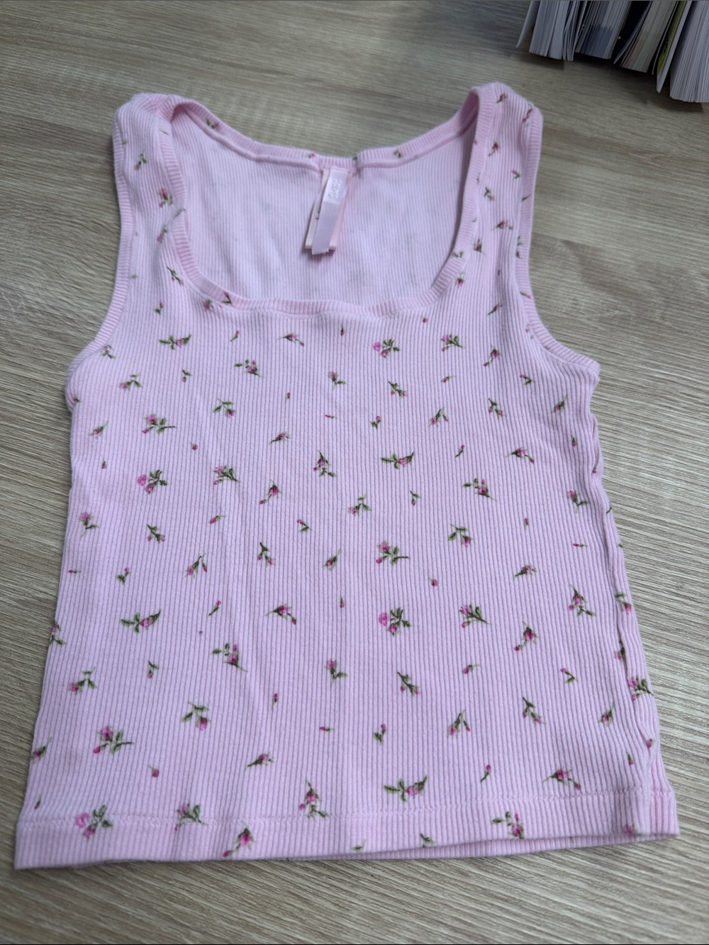 SKIMS Pink Floral Ribbed Tank Top